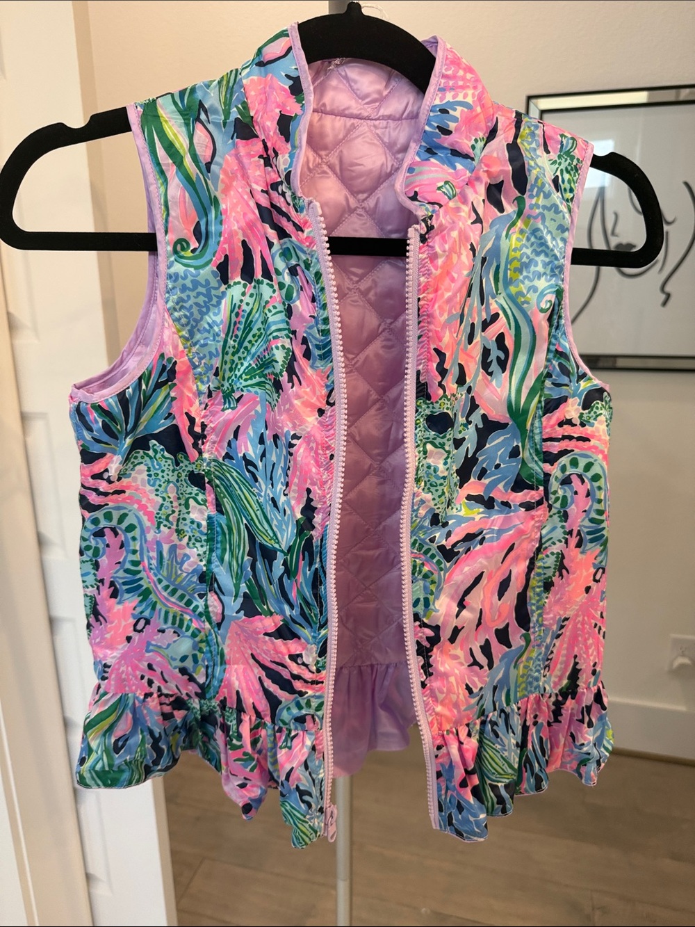 Reversible Lily Pulitzer girls puffer vest with zipper